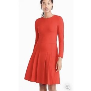 J.Crew Stretch Knit Long Sleeve Dress Crew Neck Pleated Womens 2 Red Career